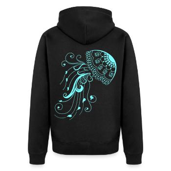 Qualle Meerestier Neon fisch Strand - Unisex Premium Bio Zip Hoodie - Schwarz - Hinten - Nico (187cm)