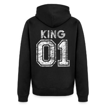 King 01 Vintage - Unisex Premium Bio Zip Hoodie - Schwarz - Hinten - Nico (187cm)