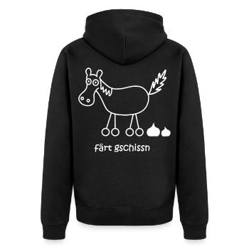 färt, feasts gschissn, funny horse design - Unisex Premium Organic Zip Hoodie - black - Back - Nico (187cm)