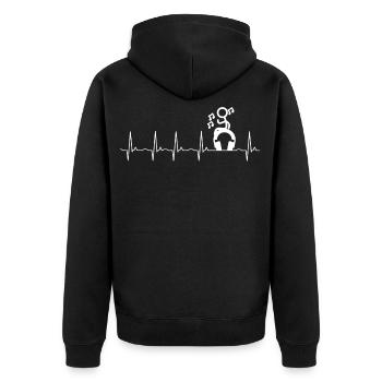 DJ - Kopfhörer - Herzschlag - Unisex Premium Bio Zip Hoodie - Schwarz - Hinten - Nico (187cm)
