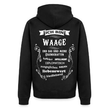WAAGE - STERNZEICHEN - Unisex Premium Bio Zip Hoodie - Schwarz - Hinten - Nico (187cm)