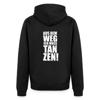 Tanzen Party Disco Techno House Music Spruch Shirt - Unisex Premium Bio Zip Hoodie - Schwarz - Hinten - Nico (187cm)