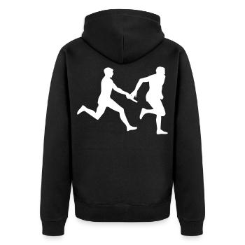 Staffellauf - Staffelläufer - Unisex Premium Bio Zip Hoodie - Schwarz - Hinten - Nico (187cm)