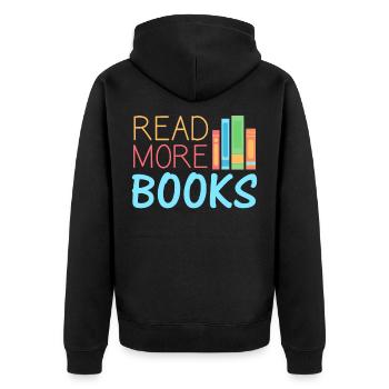 Books Read More Books - Unisex Premium Organic Zip Hoodie - black - Back - Nico (187cm)