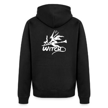 Fliegende Hexe - Unisex Premium Bio Zip Hoodie - Schwarz - Hinten - Nico (187cm)