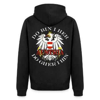 Österreich Austria do bin i her Wappen Adler - Unisex Premium Bio Zip Hoodie - Schwarz - Hinten - Nico (187cm)