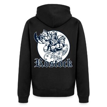 Rostock - Wikinger - Unisex Premium Bio Zip Hoodie - Schwarz - Hinten - Nico (187cm)