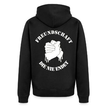 Freundschaftslogo Hand in Hand - Unisex Premium Bio Zip Hoodie - Schwarz - Hinten - Nico (187cm)