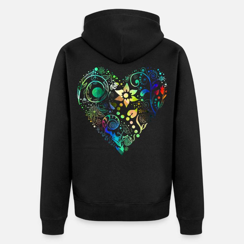 Blumenherz Regenbogen - Unisex Premium Bio Zip Hoodie - Schwarz