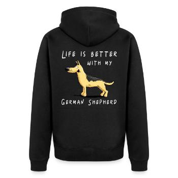 Life Is Better With My German Shepherd I DSH Hund - Unisex Premium Bio Zip Hoodie - Schwarz - Hinten - Nico (187cm)