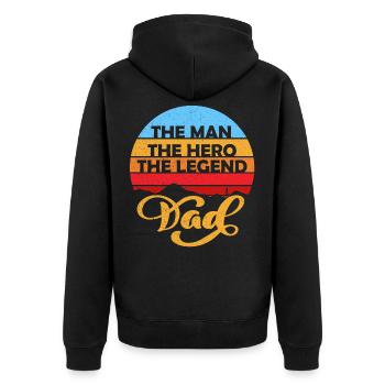 Man Hero Legend Dad - Unisex Premium Bio Zip Hoodie - Schwarz - Hinten - Nico (187cm)