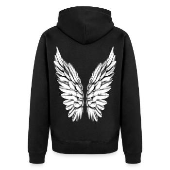 Engelsflügel Silber Weiß Engel Flügel Engelflügel - Unisex Premium Bio Zip Hoodie - Schwarz - Hinten - Nico (187cm)