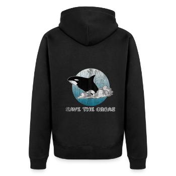 Orca Saying for Animal Welfare - Unisex Premium Organic Zip Hoodie - black - Back - Nico (187cm)