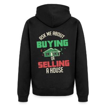 Immobilienmakler - Unisex Premium Bio Zip Hoodie - Schwarz - Hinten - Nico (187cm)