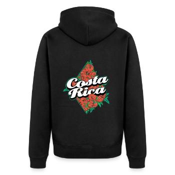 Tropicaler Costa Rica Blumenaufdruck - Unisex Premium Bio Zip Hoodie - Schwarz - Hinten - Nico (187cm)