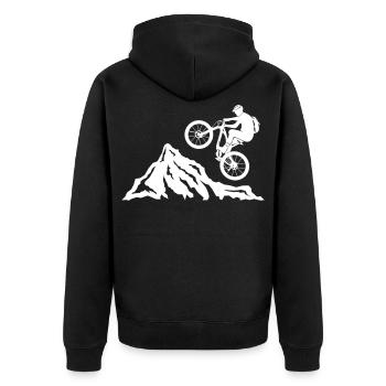 Mountainbike, Fahrrad Mountainbiker, Fahrradfahrer - Unisex Premium Bio Zip Hoodie - Schwarz - Hinten - Nico (187cm)