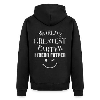 Vatertag Herrentag Männertag Papa ist mein Held - Unisex Premium Bio Zip Hoodie - Schwarz - Hinten - Nico (187cm)