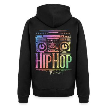 Hip Hop - Rap - HipHop Musik - Unisex Premium Bio Zip Hoodie - Schwarz - Hinten - Nico (187cm)