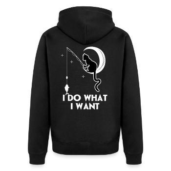 Ich mache was ich will Lustige Katze - Unisex Premium Bio Zip Hoodie - Schwarz - Hinten - Nico (187cm)