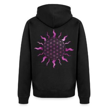 Blume des Lebens Sonne Mandala Watercolor Pink - Unisex Premium Bio Zip Hoodie - Schwarz - Hinten - Nico (187cm)