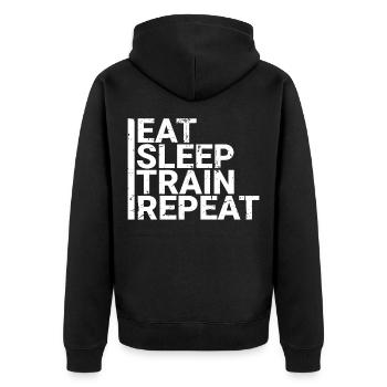 Eat Sleep Train Repeat - Unisex Premium Bio Zip Hoodie - Schwarz - Hinten - Nico (187cm)