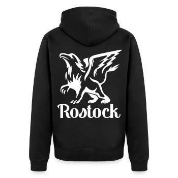 Rostock - Unisex Premium Bio Zip Hoodie - Schwarz - Hinten - Nico (187cm)
