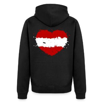 Österreich Herz Flagge Rot Weiß Rot Heimat - Unisex Premium Bio Zip Hoodie - Schwarz - Hinten - Nico (187cm)