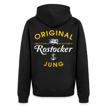 Original Rostocker Jung - Unisex Premium Bio Zip Hoodie - Schwarz - Hinten - Nico (187cm)