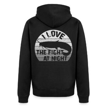 Welsangeln | Waller | Fight | Kampf - Unisex Premium Bio Zip Hoodie - Schwarz - Hinten - Nico (187cm)