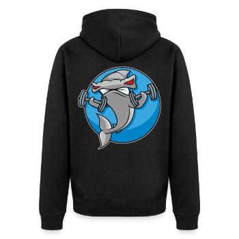 Gewichthebender Hammerhai - Unisex Premium Bio Zip Hoodie - Schwarz - Hinten - Nico (187cm)