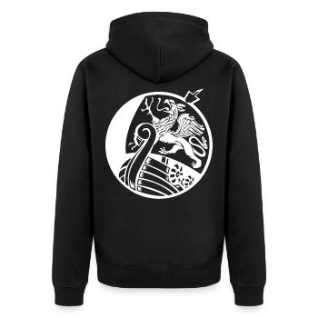 Rostocker Kogge - Unisex Premium Bio Zip Hoodie - Schwarz - Hinten - Nico (187cm)