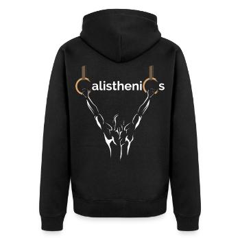 Calisthenics Cali Sports Athlete Fitness Natural - Unisex Premium Organic Zip Hoodie - black - Back - Nico (187cm)