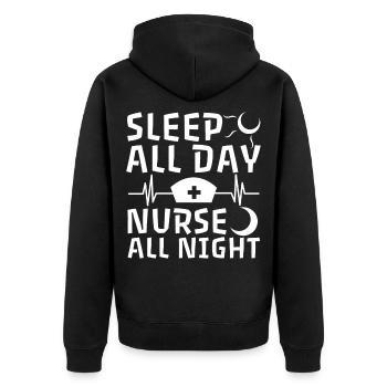 Sleep All Day Nurse All Night - Unisex Premium Bio Zip Hoodie - Schwarz - Hinten - Nico (187cm)