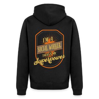 Sozialarbeiter - Unisex Premium Bio Zip Hoodie - Schwarz - Hinten - Nico (187cm)
