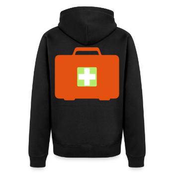 Erste Hilfe Koffer - Unisex Premium Bio Zip Hoodie - Schwarz - Hinten - Nico (187cm)