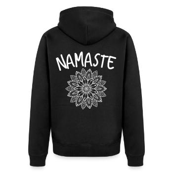 Yoga Namaste Meditaion - Unisex Premium Bio Zip Hoodie - Schwarz - Hinten - Nico (187cm)