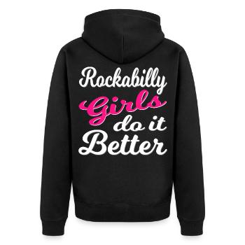Rockabilly Vintage Mädchenpower - Unisex Premium Bio Zip Hoodie - Schwarz - Hinten - Nico (187cm)