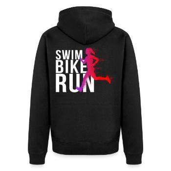 Triathlon - Swim Bike Run Frau - Unisex Premium Bio Zip Hoodie - Schwarz - Hinten - Nico (187cm)