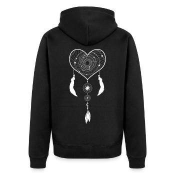 Dream catcher heart with circle pendants and feathers - Unisex Premium Organic Zip Hoodie - black - Back - Nico (187cm)