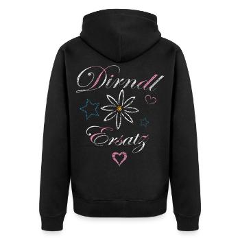Dirndl Ersatz Wiesen Trachten - Unisex Premium Bio Zip Hoodie - Schwarz - Hinten - Nico (187cm)