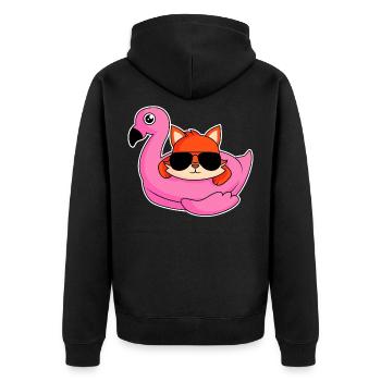 Fuchs im Flamingo - Design - Unisex Premium Bio Zip Hoodie - Schwarz - Hinten - Nico (187cm)