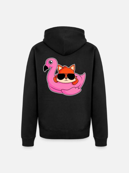 Fuchs im Flamingo - Design - Unisex Premium Bio Zip Hoodie - Schwarz