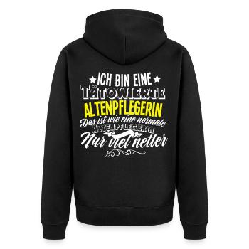 Altenpflegerin Tattoo - Unisex Premium Bio Zip Hoodie - Schwarz - Hinten - Nico (187cm)