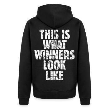 This is what winners look like (Vintage Weiß) - Unisex Premium Bio Zip Hoodie - Schwarz - Hinten - Nico (187cm)