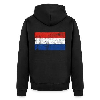 Flagge Niederlande Fahne Grunge Retro Vintage - Unisex Premium Bio Zip Hoodie - Schwarz - Hinten - Nico (187cm)