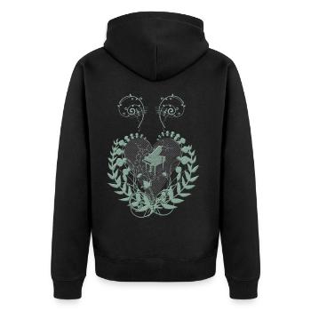 Elegantes Herz mit Klavier und Schlüssel auf Hintergrund - Unisex Premium Bio Zip Hoodie - Schwarz - Hinten - Nico (187cm)