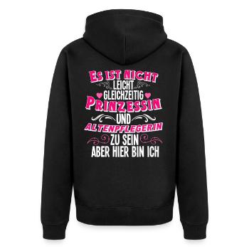 Altenpflegerin - Unisex Premium Bio Zip Hoodie - Schwarz - Hinten - Nico (187cm)