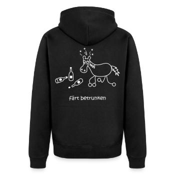 färt betrunken, besoffenes Pferd auf Rädern - Unisex Premium Bio Zip Hoodie - Schwarz - Hinten - Nico (187cm)