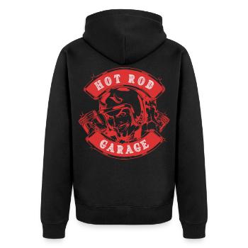 Hot Rod Garage V8 - Unisex Premium Bio Zip Hoodie - Schwarz - Hinten - Nico (187cm)