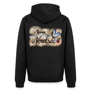 Nordsee Herz Design für Fans - Unisex Premium Bio Zip Hoodie - Schwarz - Hinten - Nico (187cm)